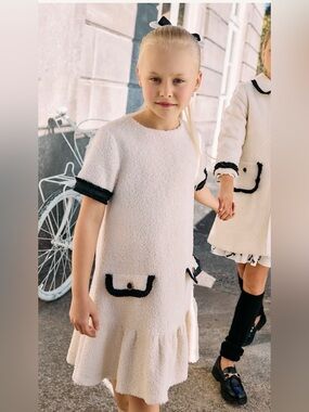 $310 NWT Patachou Girls Dress Ivory Size 14Y Black Lining Soft Cotton Blend